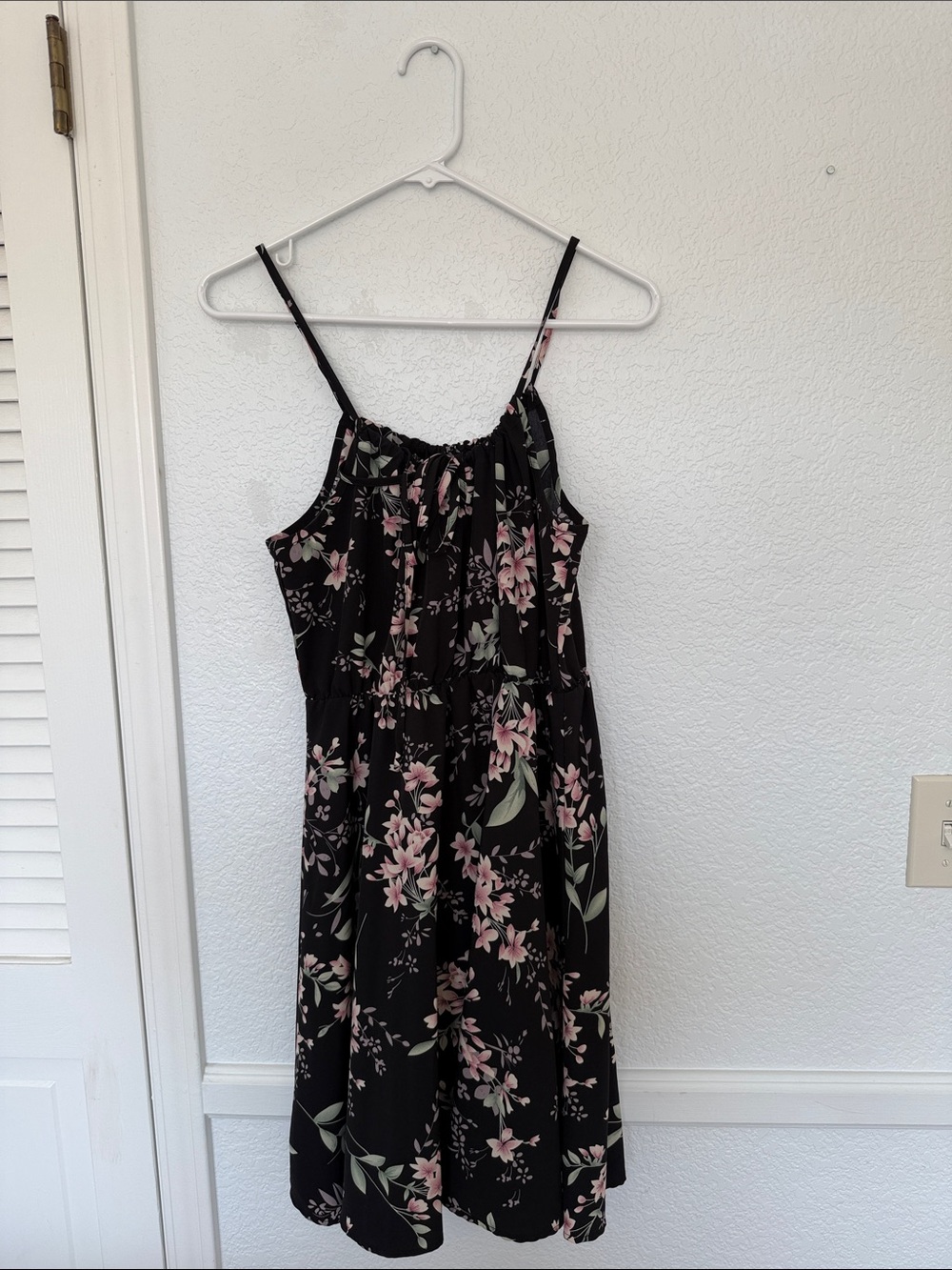 SHEIN Black Midi Dress with Pink Floral Print